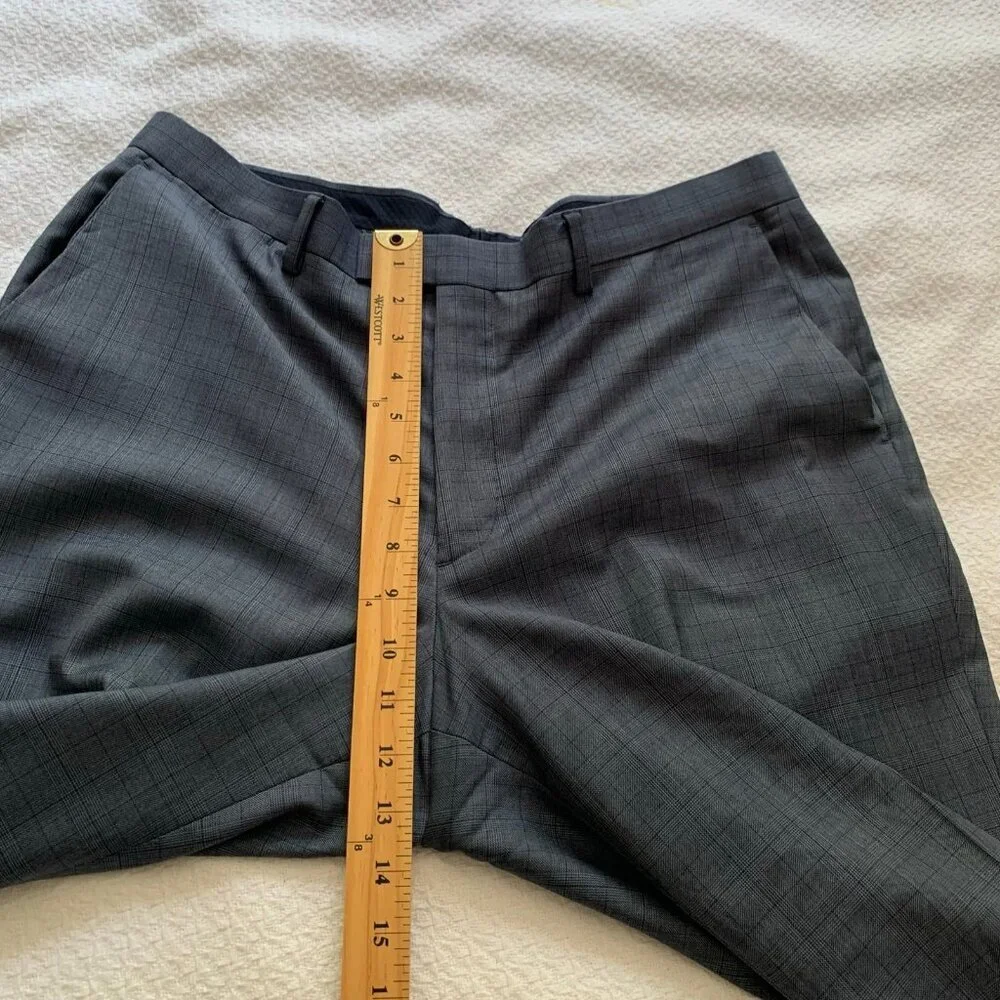 Banana Republic‎ 34x32 Mens Blue Glen Check 100% Wool Dress Pants Flat Front